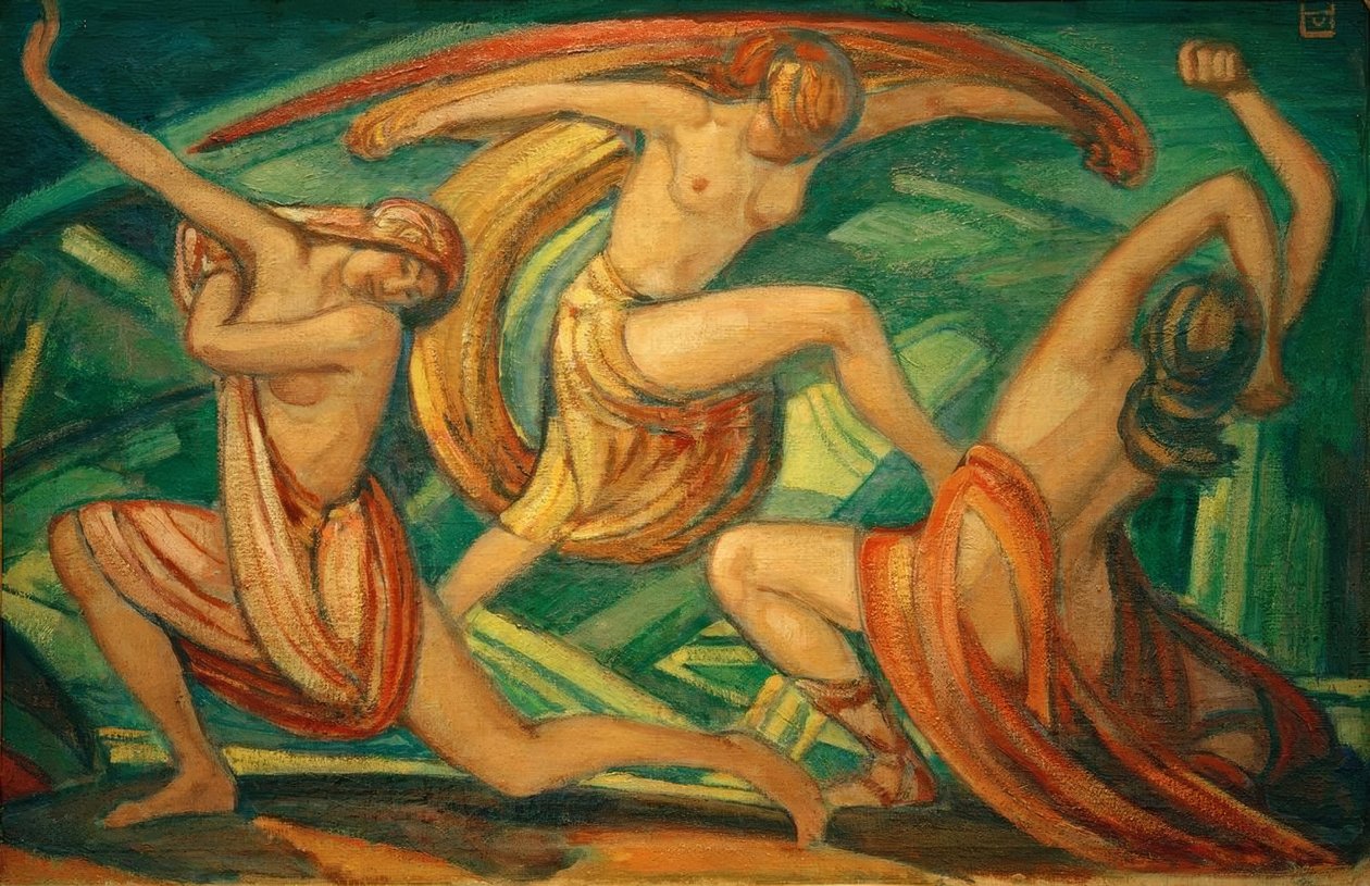 Drie dansende vrouwen door Ludwig von Hofmann