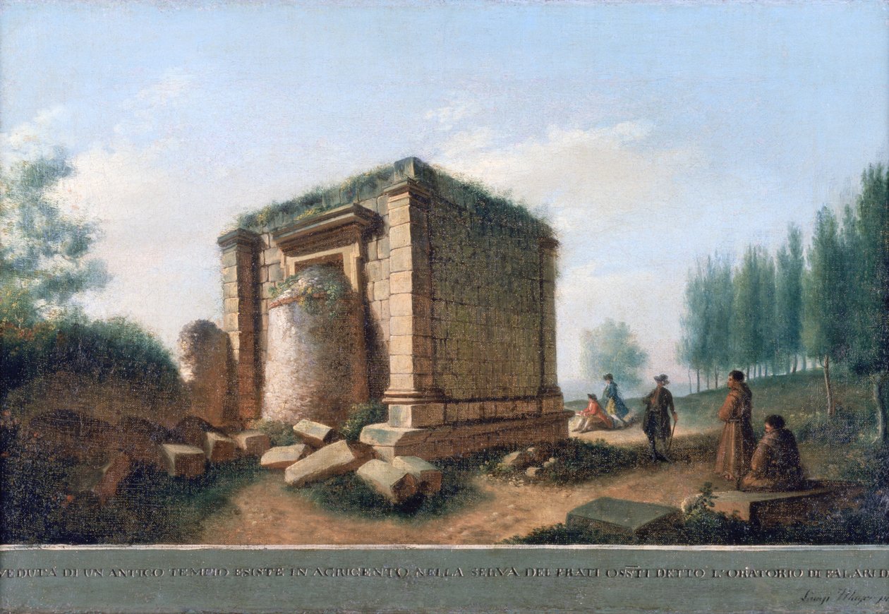 Uitzicht op een oude tempel in Agrigentum, c.1776-92 door Luigi Mayer