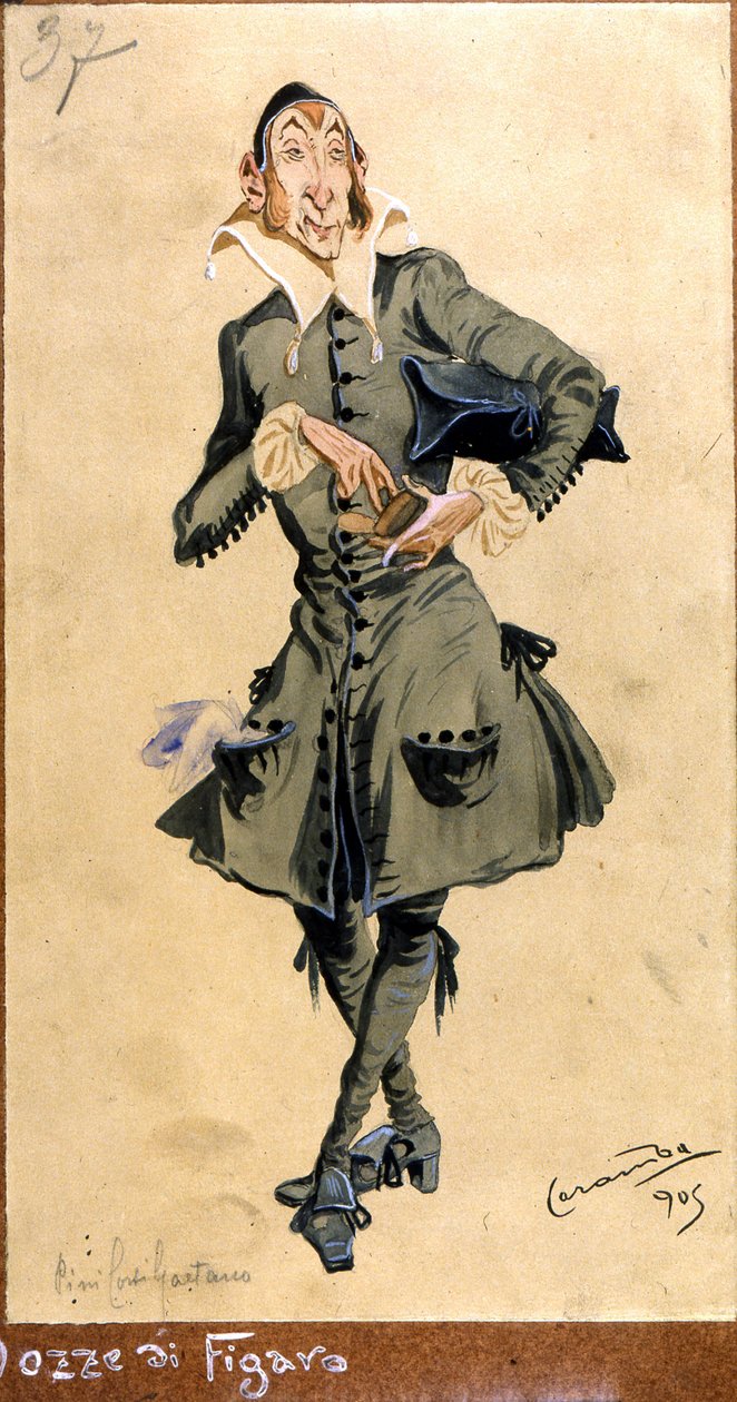 Kostuumontwerp voor Basilio, uit "De bruiloft van Figaro", 1905 door Luigi Sapelli Caramba
