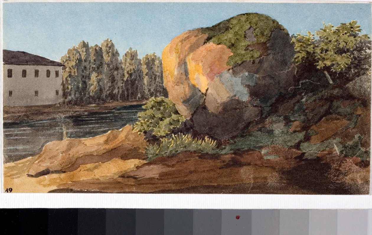 Landschap met stroom (aquarel, ca. 1825) door Luigi Garibbo