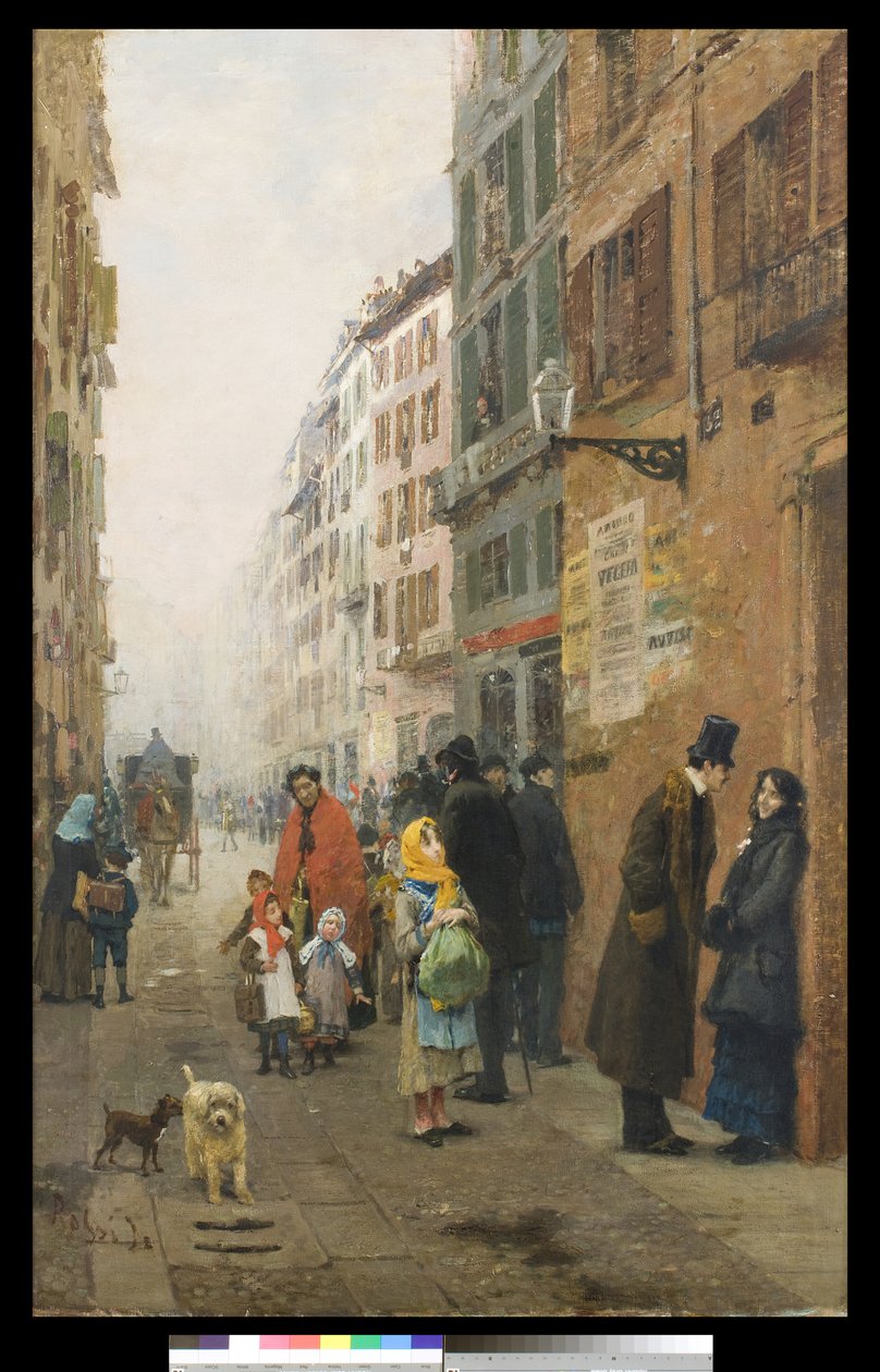 Een straat in Milaan, 1881 door Luigi Rossi