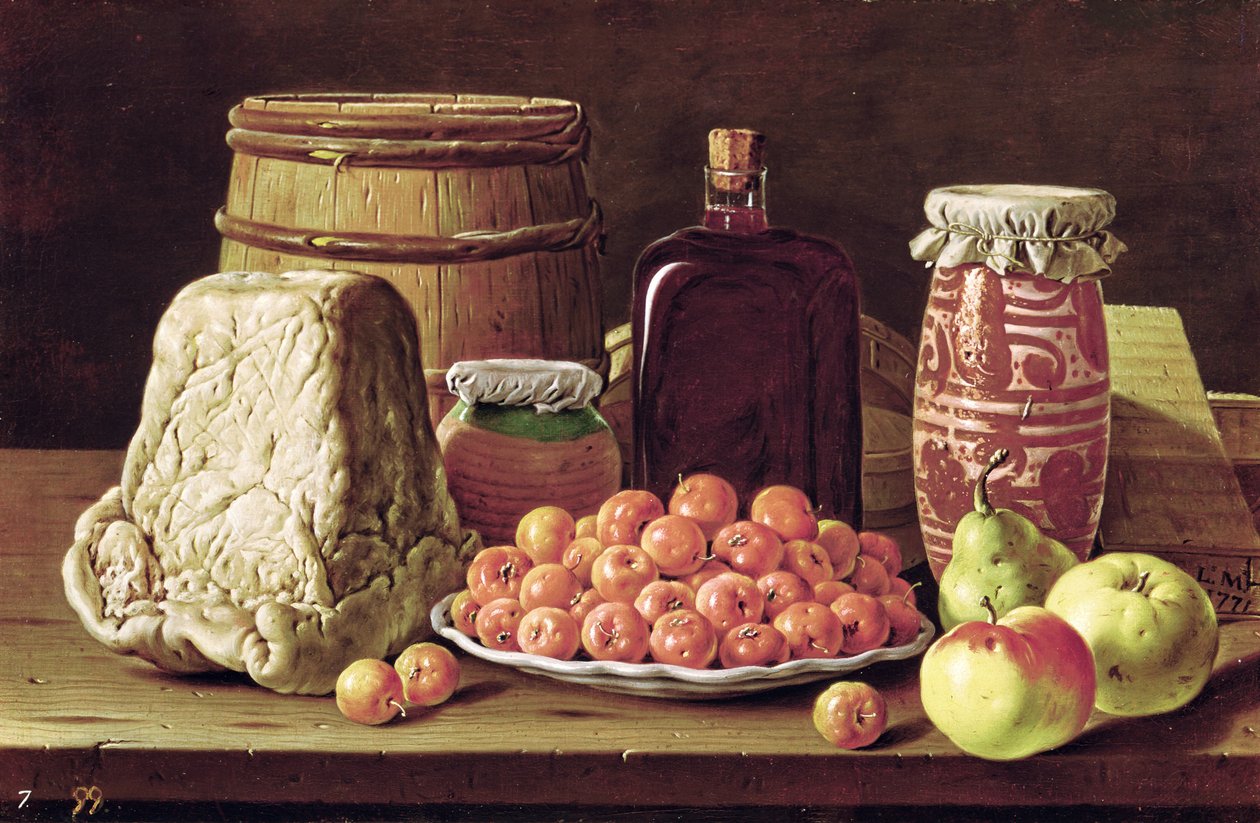 Stilleven met fruit en kaas door Luis Menendez or Melendez