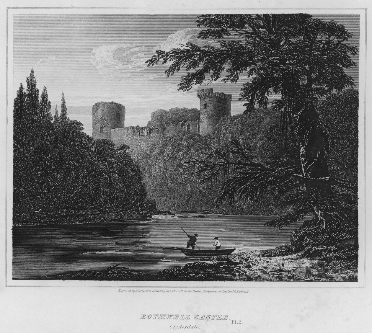 Bothwell Castle, Clydesdale (gravure) door Luke (after) Clennell