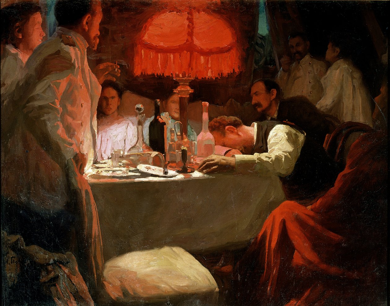 Onder het rode licht, c.1910 door Lukjan Vasilievich Popov