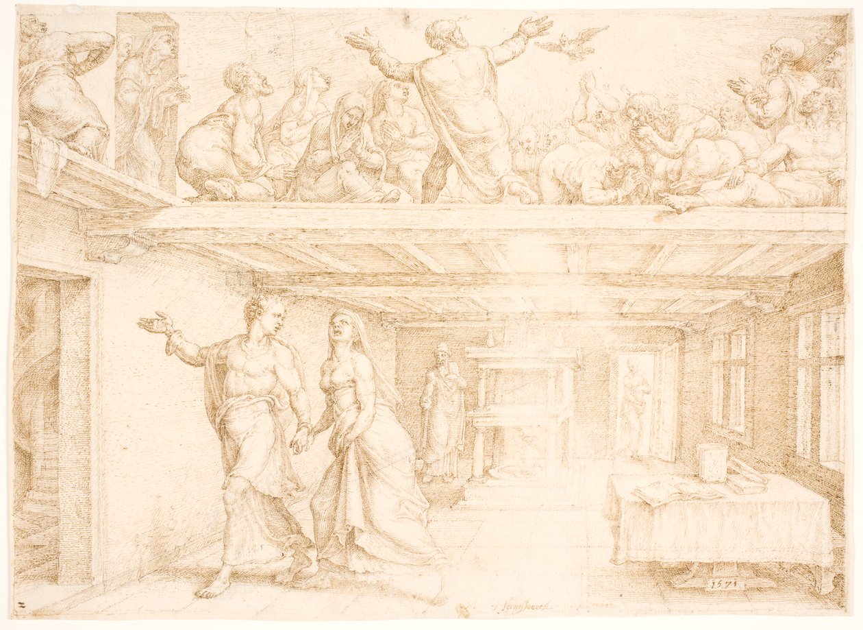 De uitstorting van de Heilige Geest op Pinksterdag door Maarten van Heemskerck
