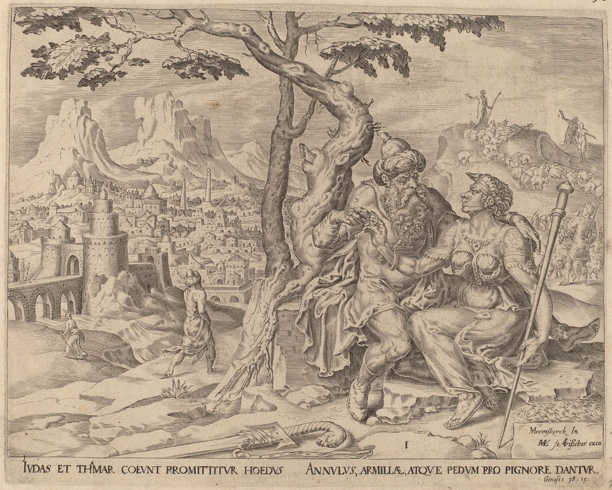 Juda geeft Tamar de belofte, c.1566 door Maarten van Heemskerck