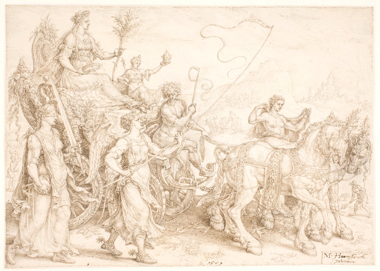 Triomfwagen. Pax (Vrede) door Maarten van Heemskerck