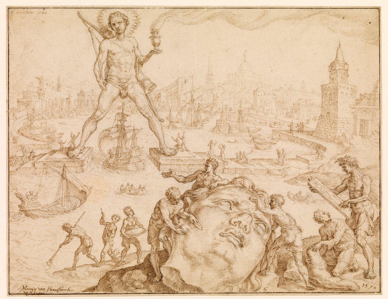 Kolossus van Rhodos, 1570 door Maerten van Heemskerck