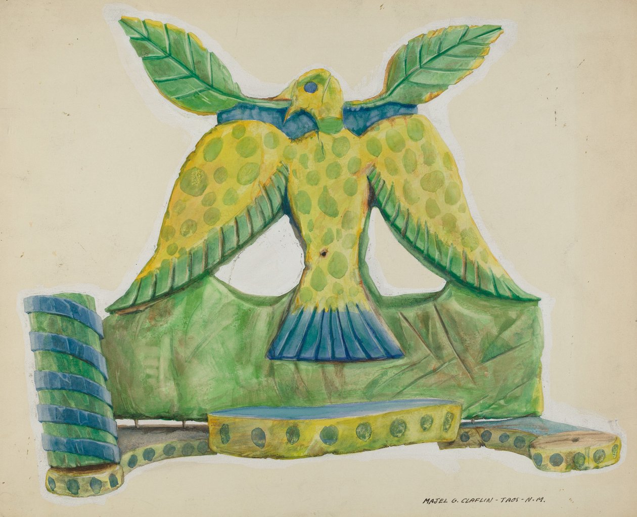Geschilderde houten wandkandelaar, ca. 1939 door Majel G. Claflin