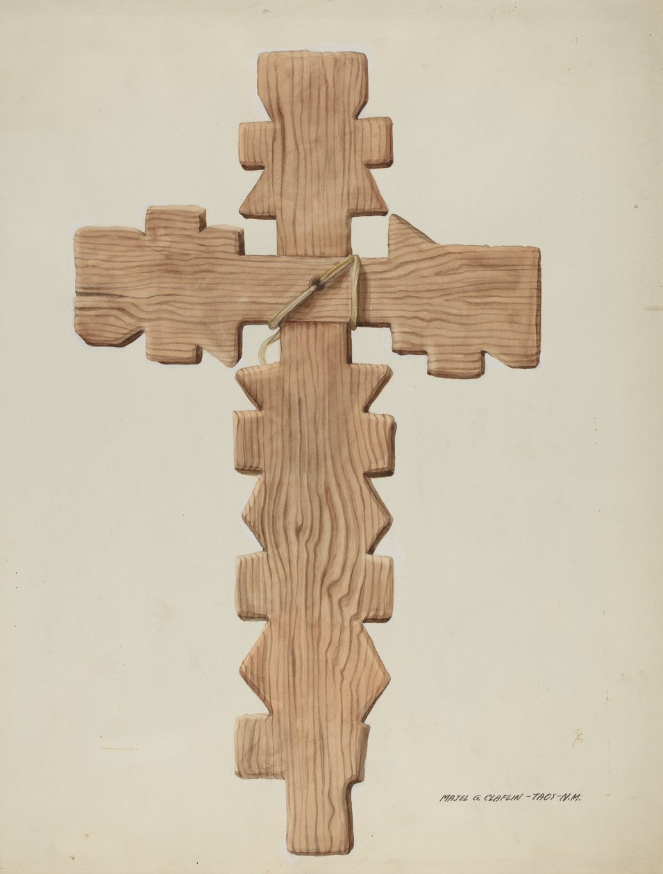 Penitente Kruis, Gesneden Hout, ca. 1937 door Majel G. Claflin