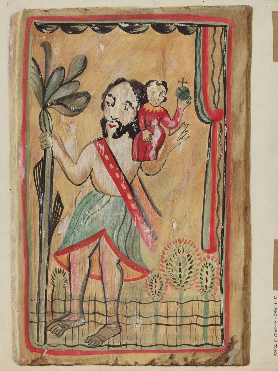 Retablo - San Christopher, 1935-1942 door Majel G. Claflin