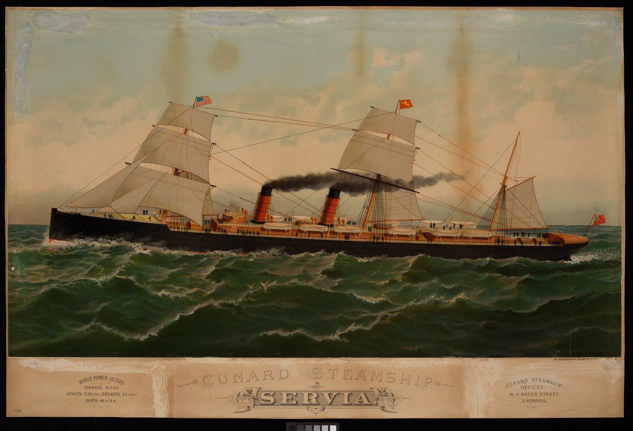 Cunard Stoomschip Servia... door Major and Knapp Sarony