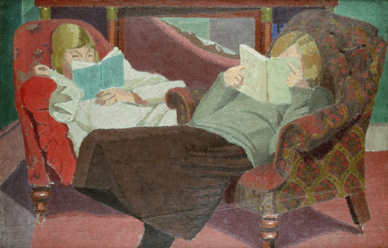 Twee Meisjes Lezen door Malcolm Drummond