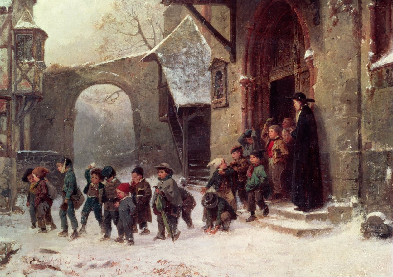 Sneeuwscène: Kinderen Verlaten School, c.1853 door Marc Louis Benjamin Vautier