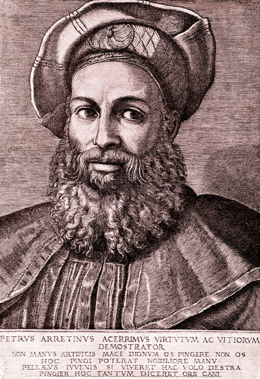 Pietro Aretino door Marcantonio (after) Raimondi