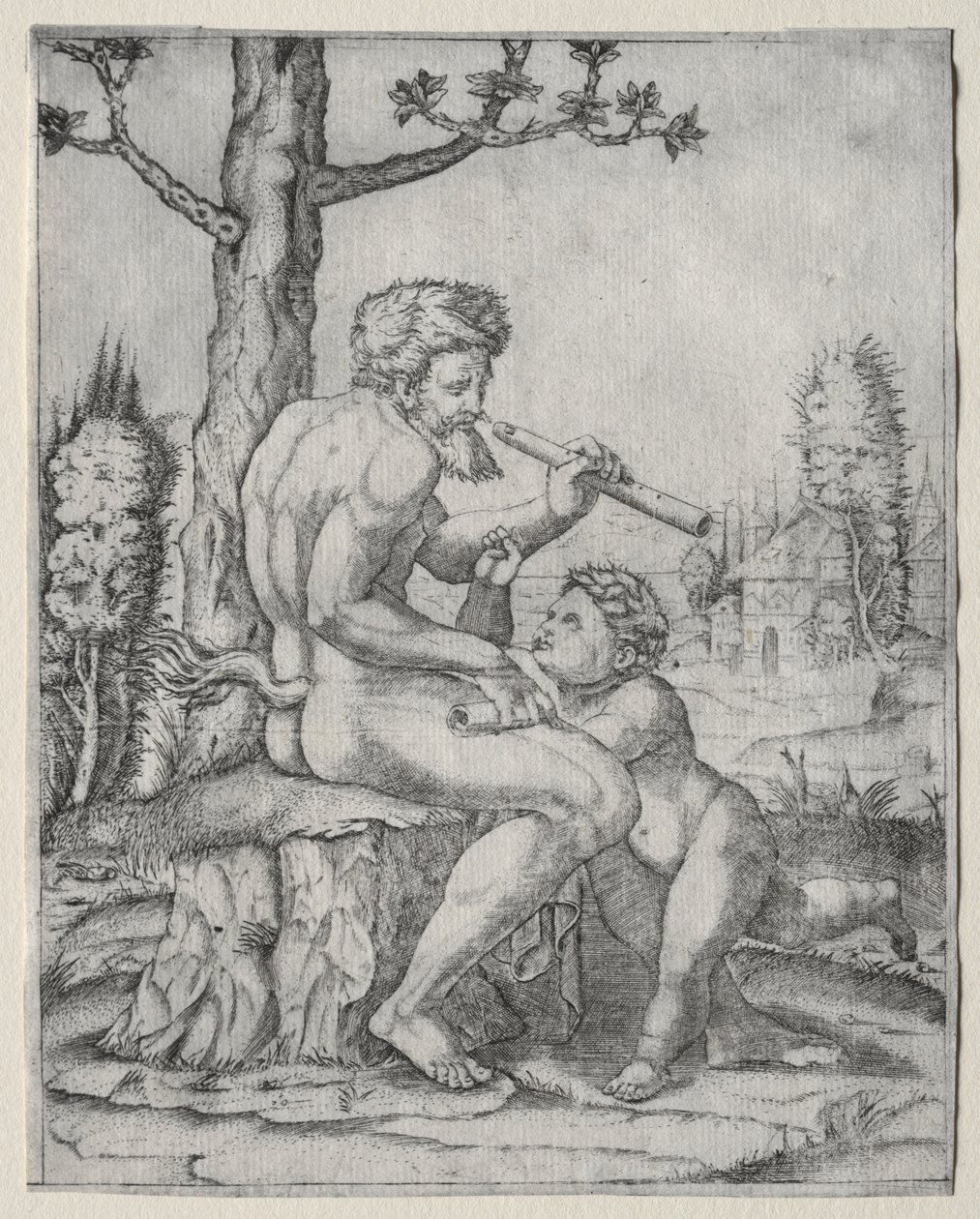 Faun en kind door Marcantonio Raimondi