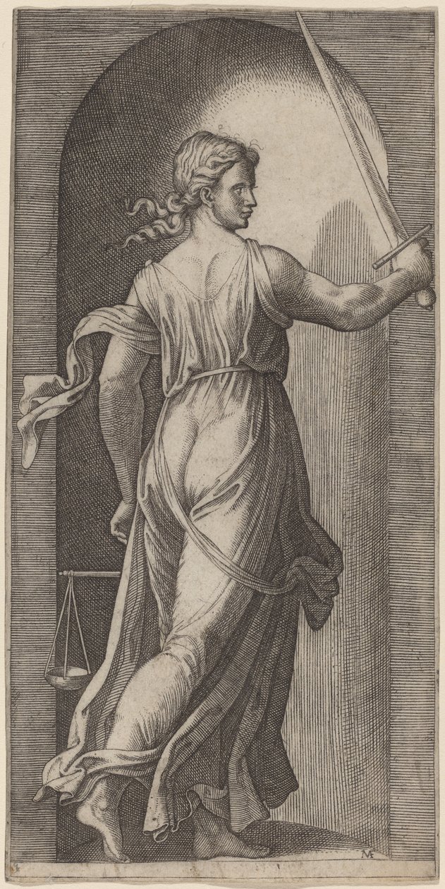 Gerechtigheid door Marcantonio Raimondi after Raphael