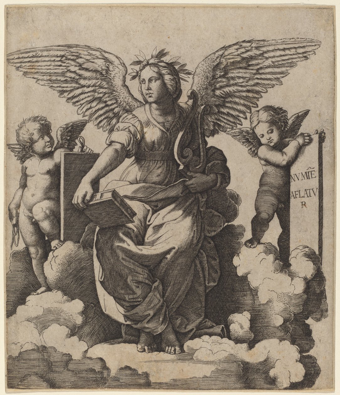 Poëzie door Marcantonio Raimondi after Raphael