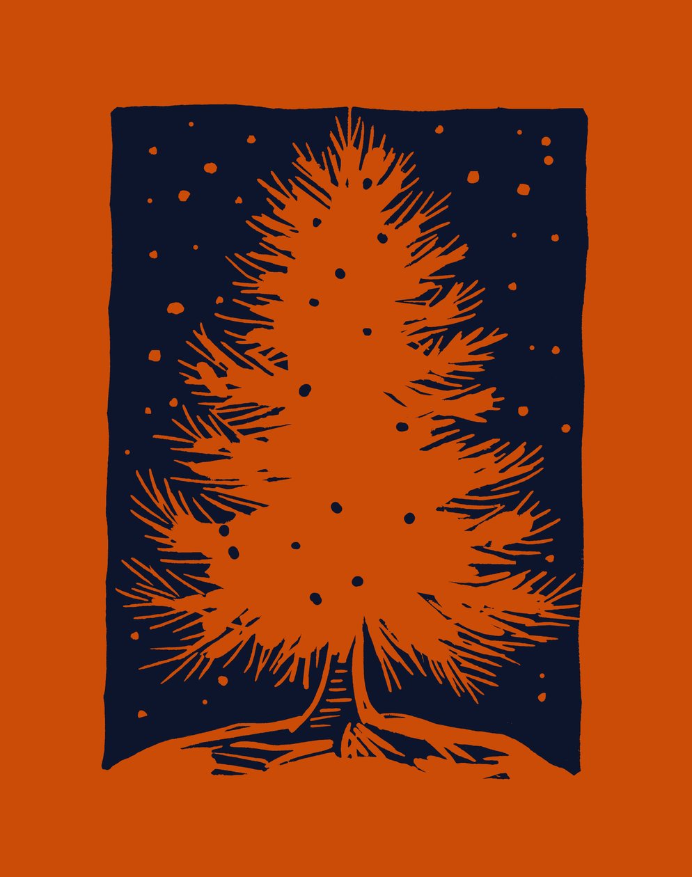 Rode kerstboom, 2023 (linoleum op papier) door Marco Campedelli