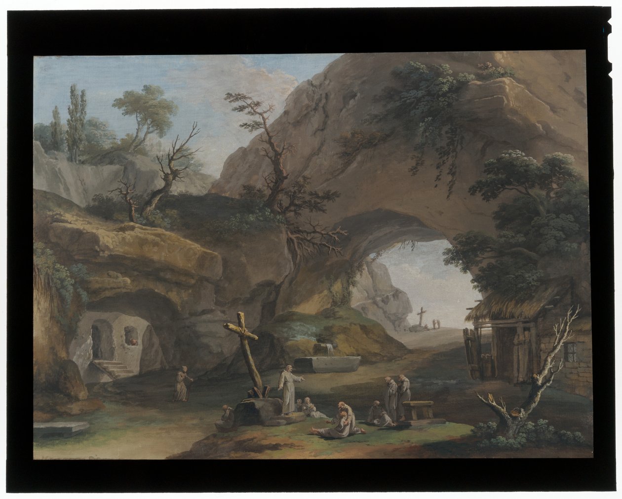 Bergachtig landschap met monniken door Marco Ricci