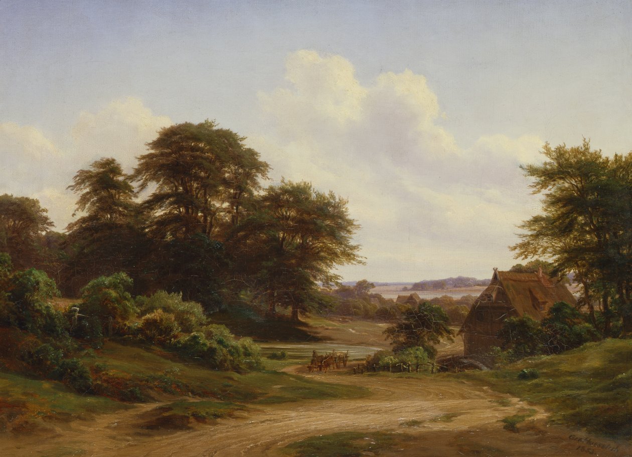 Oude watermolen in de Reinbek, 1853 door Marcus Johann Haeselich