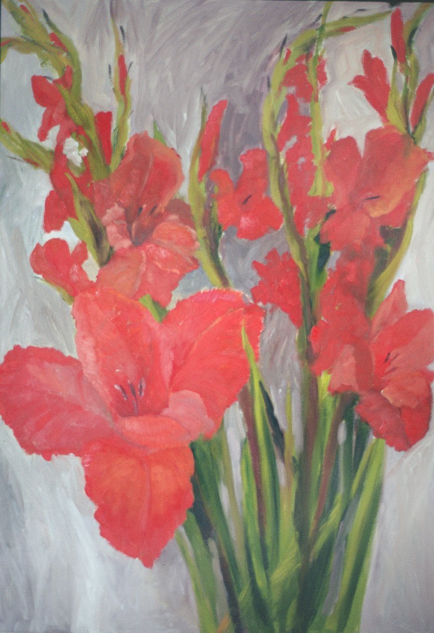 Rode gladiolen door Margaret Norris