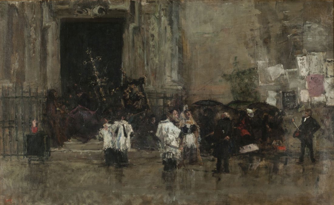 De processie verrast door de regen door Marià Fortuny