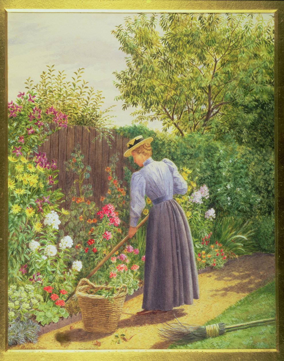 Dame tuinierend in een kruidachtige border door Marian Emma Chase