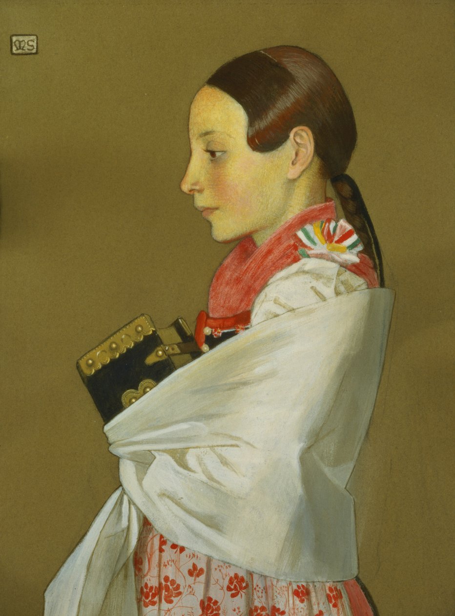 Jong Meisje van Menguszfalva op weg naar de Kerk, ca. 1905-07 door Marianne Stokes