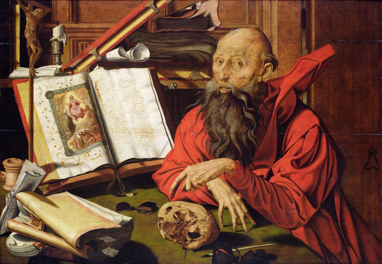 St. Hiëronymus in meditatie door Marinus van Roejmerswaelen