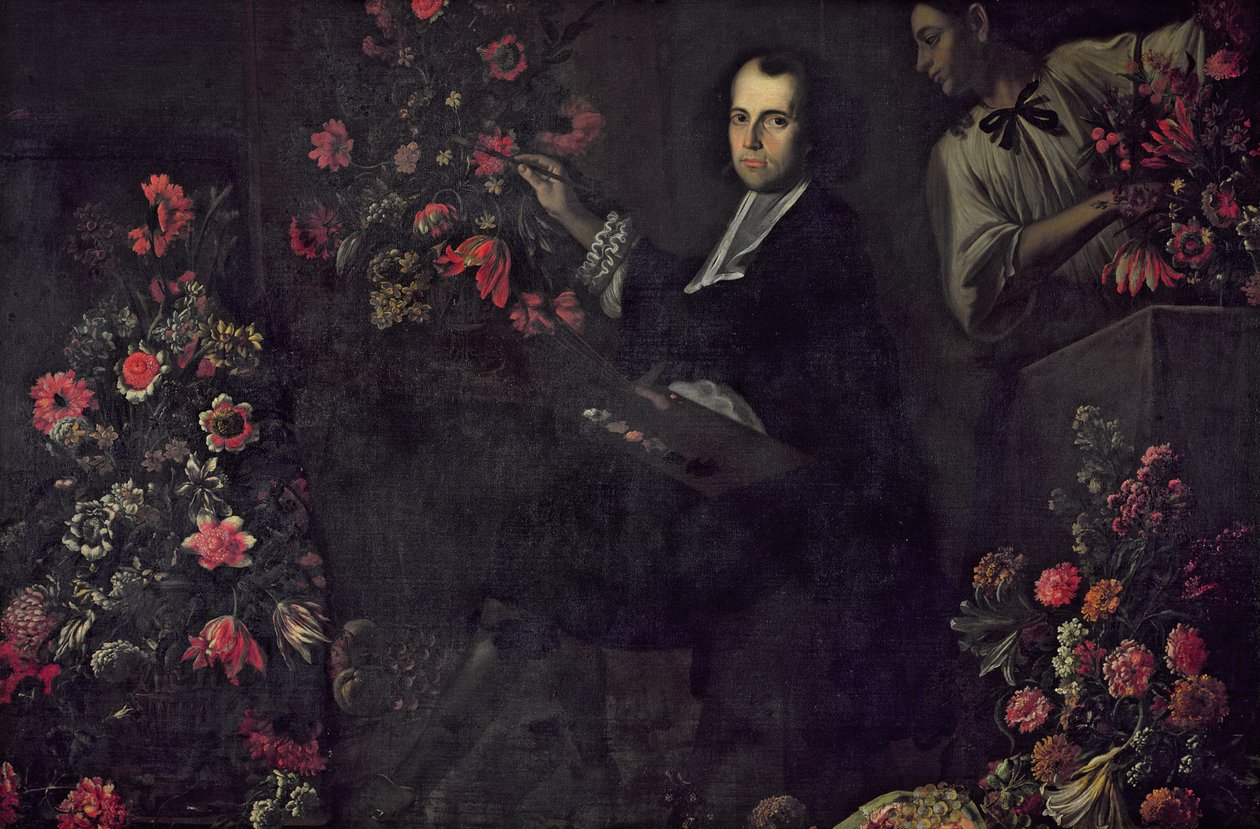 Zelfportret met een dienaar, c.1650 door Mario dei Fiori
