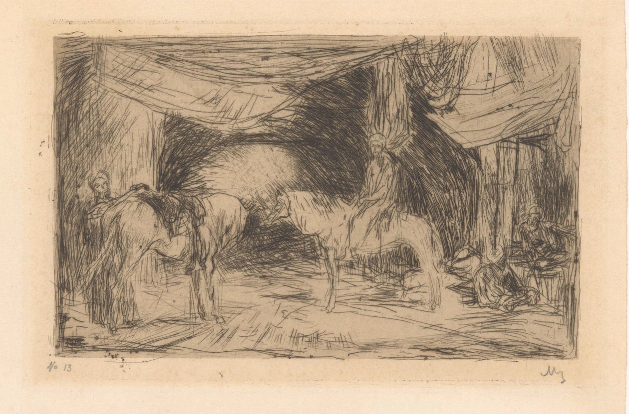Bazaar in Smyrna door Marius Bauer (signed by artist)