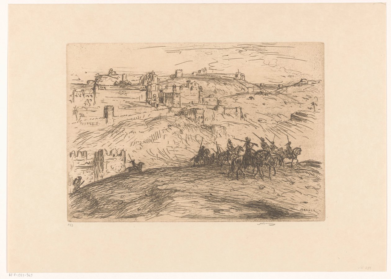 Ruiters op een heuvel door Marius Bauer (signed by artist)