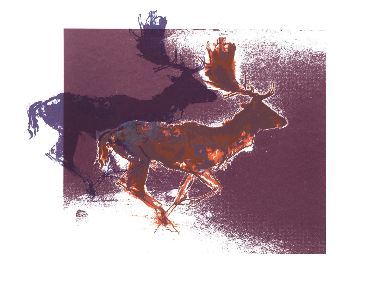 Damherten (oranjelila), 2015, (zeefdruk) door Mark Adlington