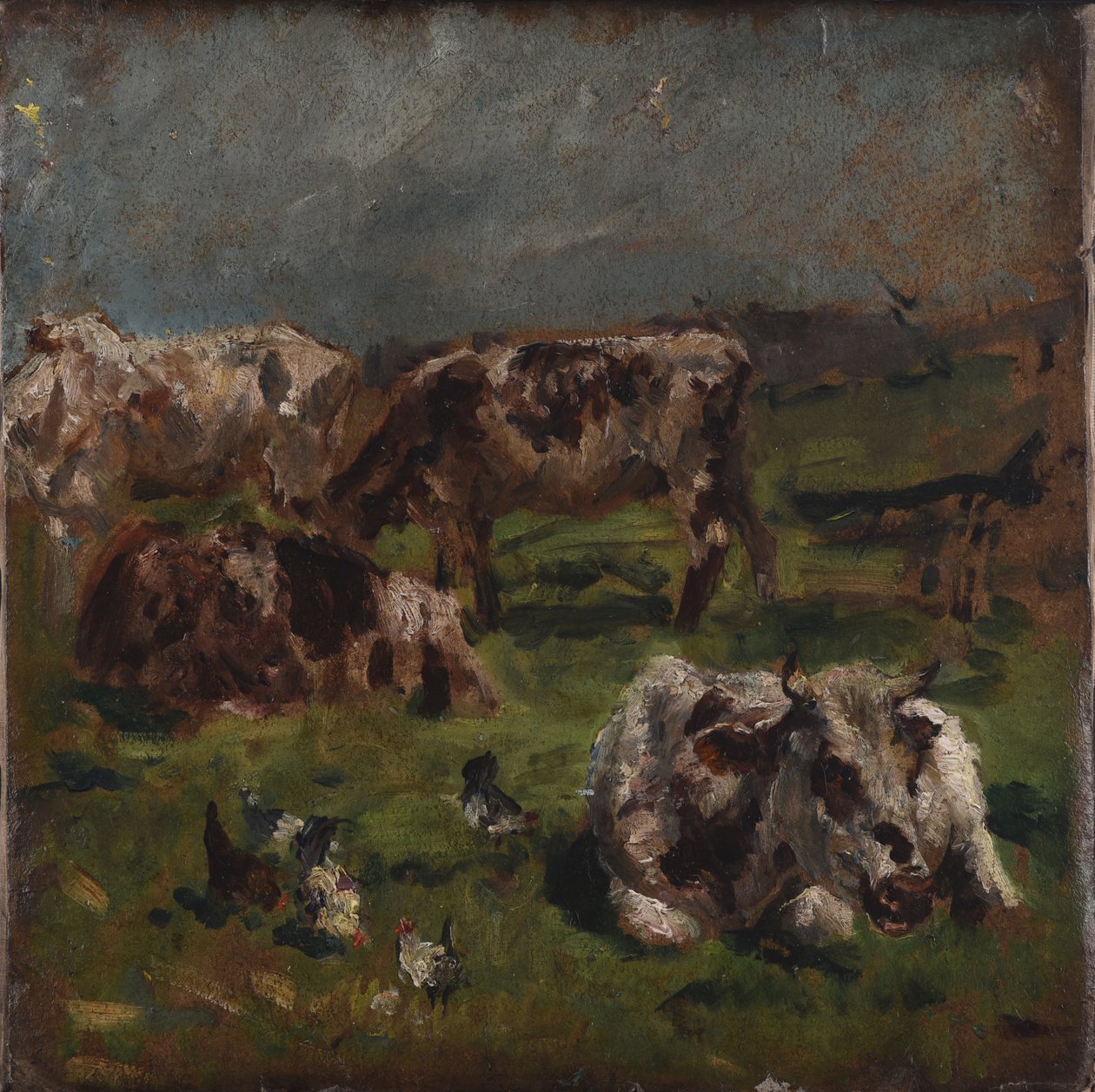 Koeien en kippen, ca. 1880 door Mark Fisher