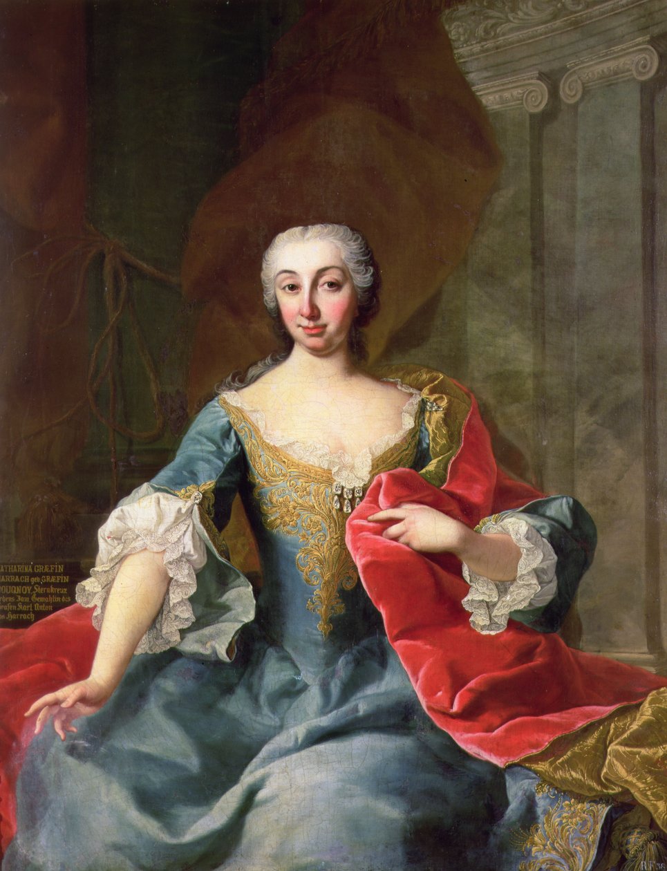 Katherina, gravin Harrach geboren gravin Bouqnoy, vrouw van graaf Karl Anton von Harrach, 18e eeuw door Martin II Mytens or Meytens