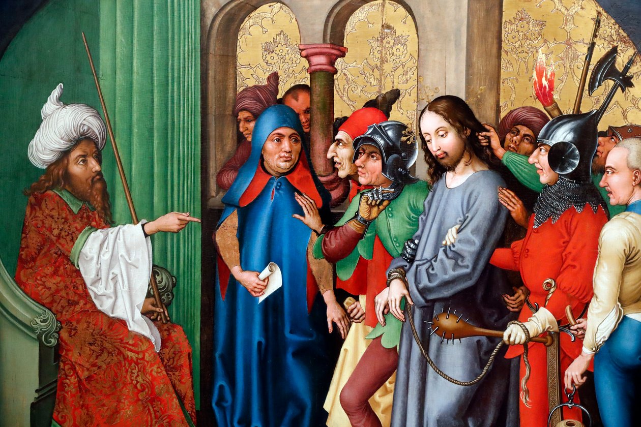 Jezus wordt veroordeeld door het Sanhedrin door Martin Schongauer