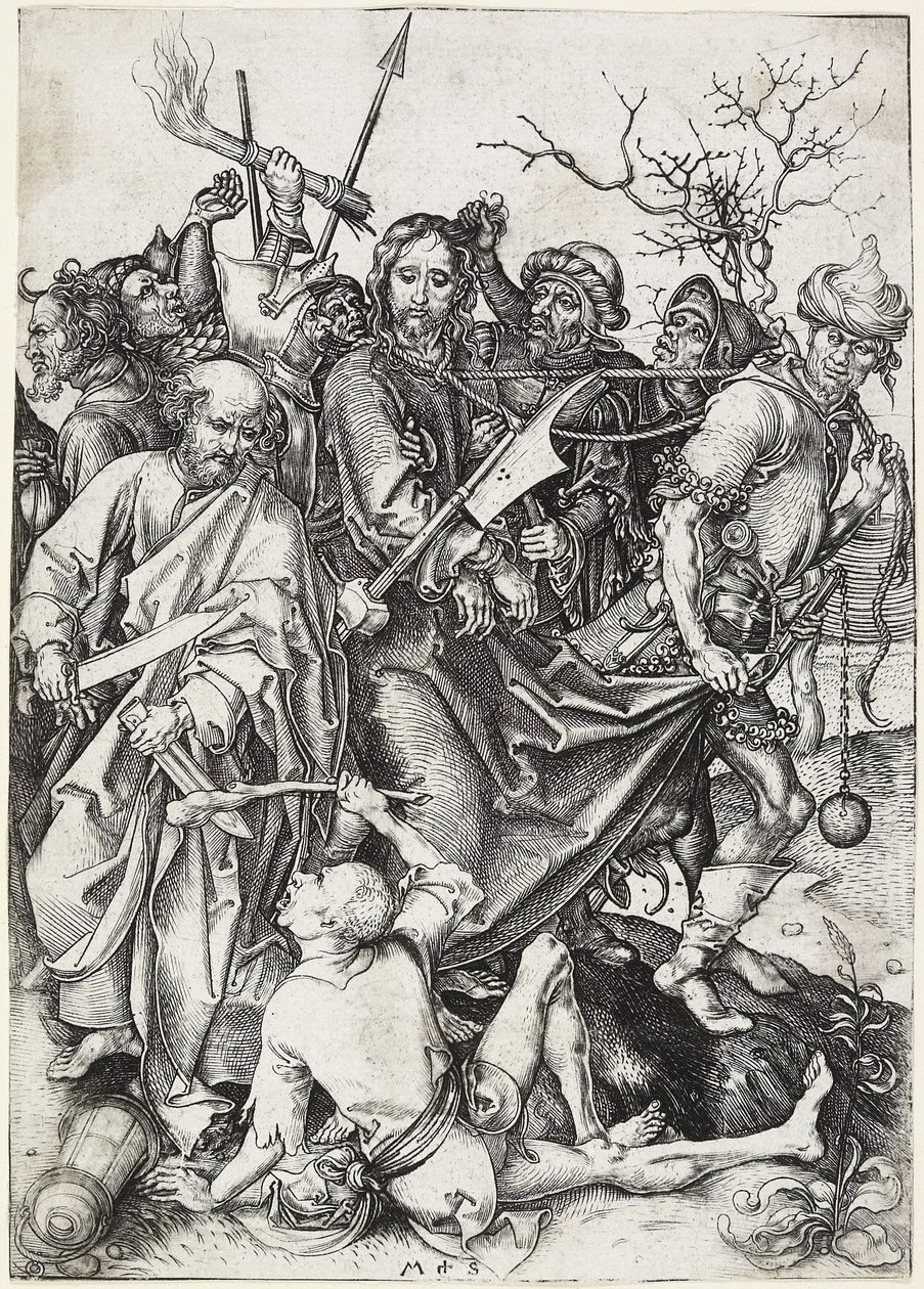 De Gevangenneming van Christus, c. 1480 door Martin Schongauer