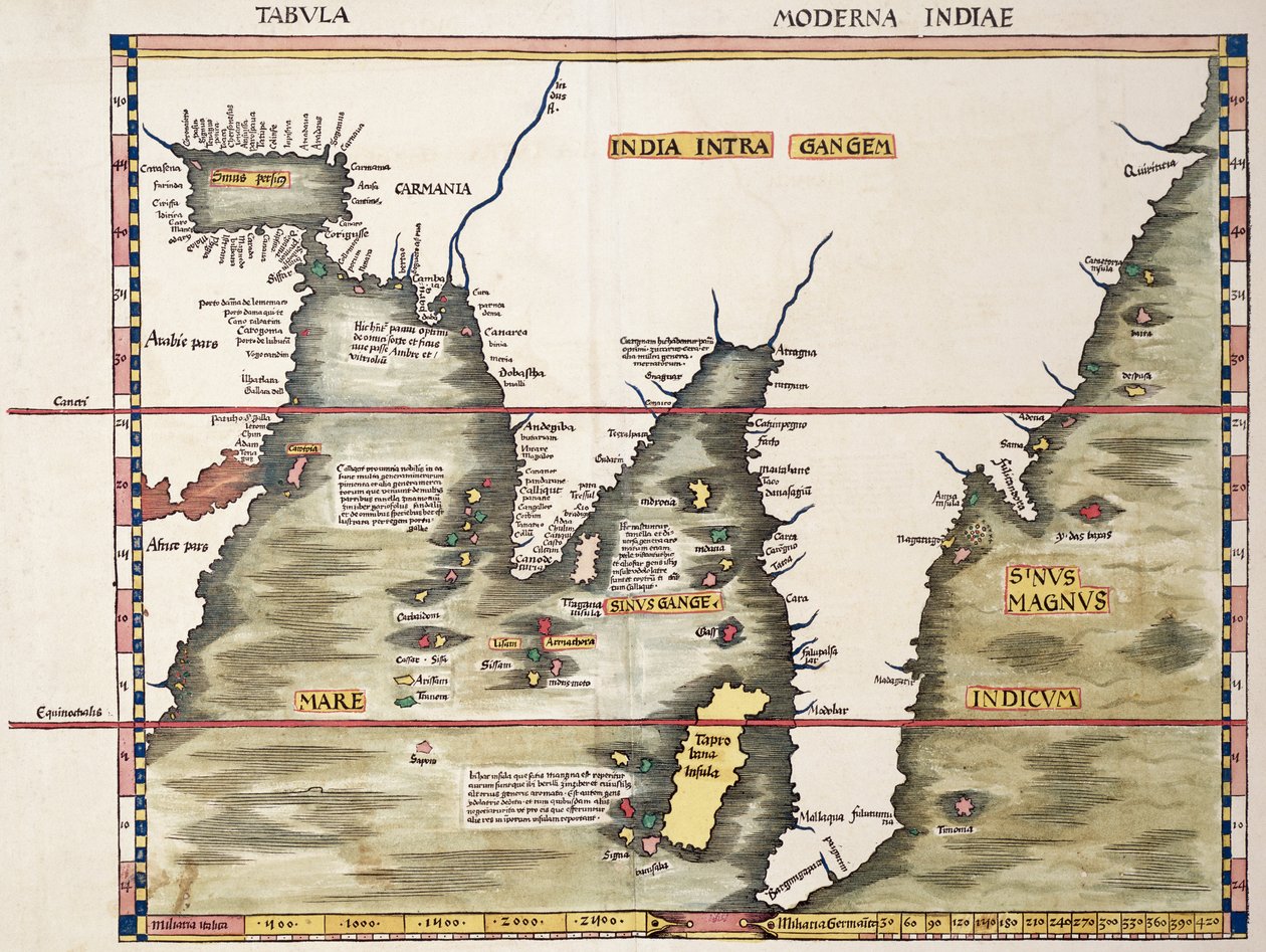 De Rode Zee en de Arabische Golf naar het veronderstelde Maleisische Schiereiland, uit een Strassburg editie van Ptolemaeus