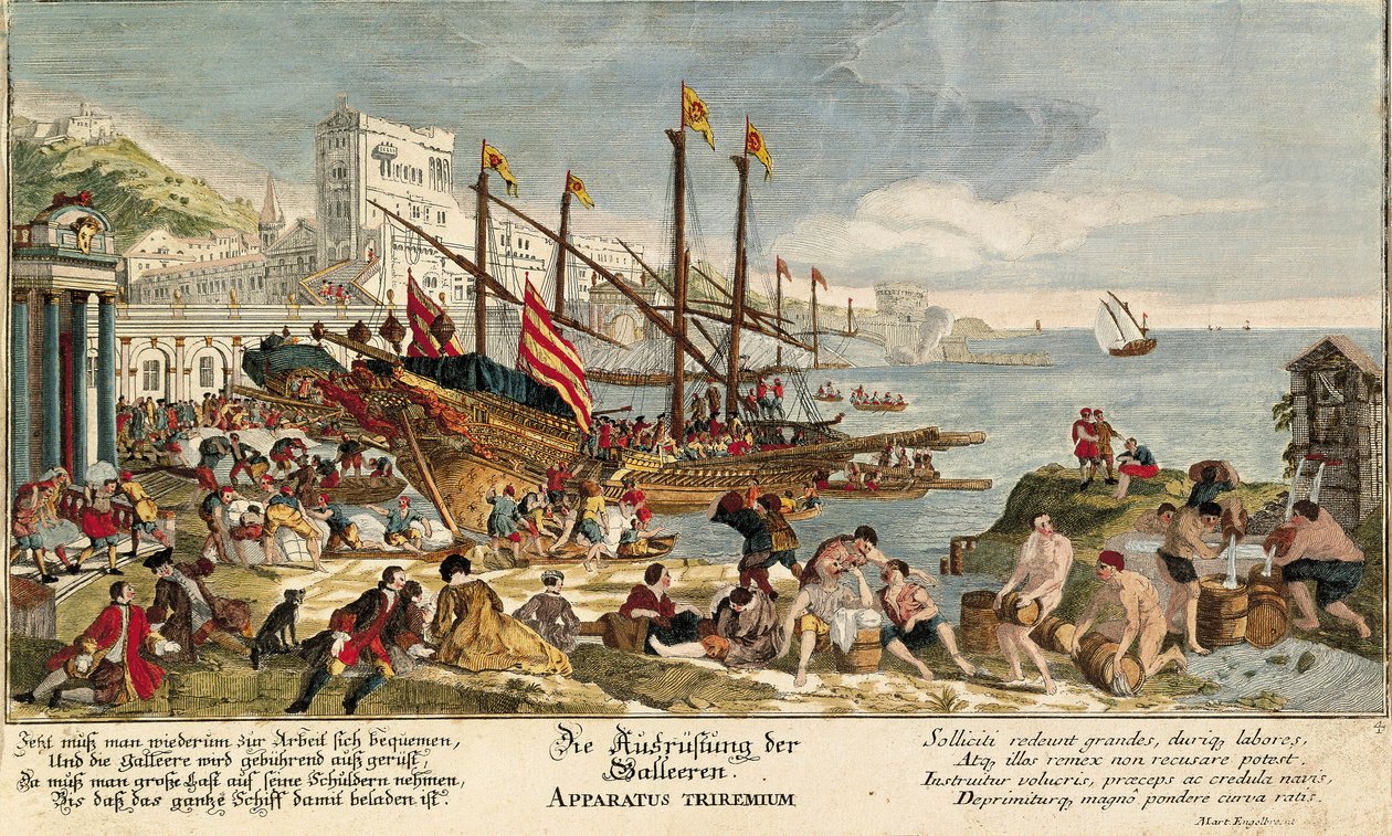 Goederen geladen in een galei door Martin Engelbrecht