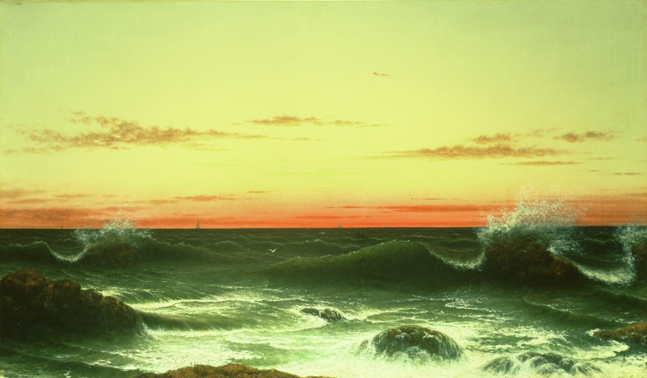 Zeegezicht: Zonsondergang, 1861 door Martin Johnson Heade