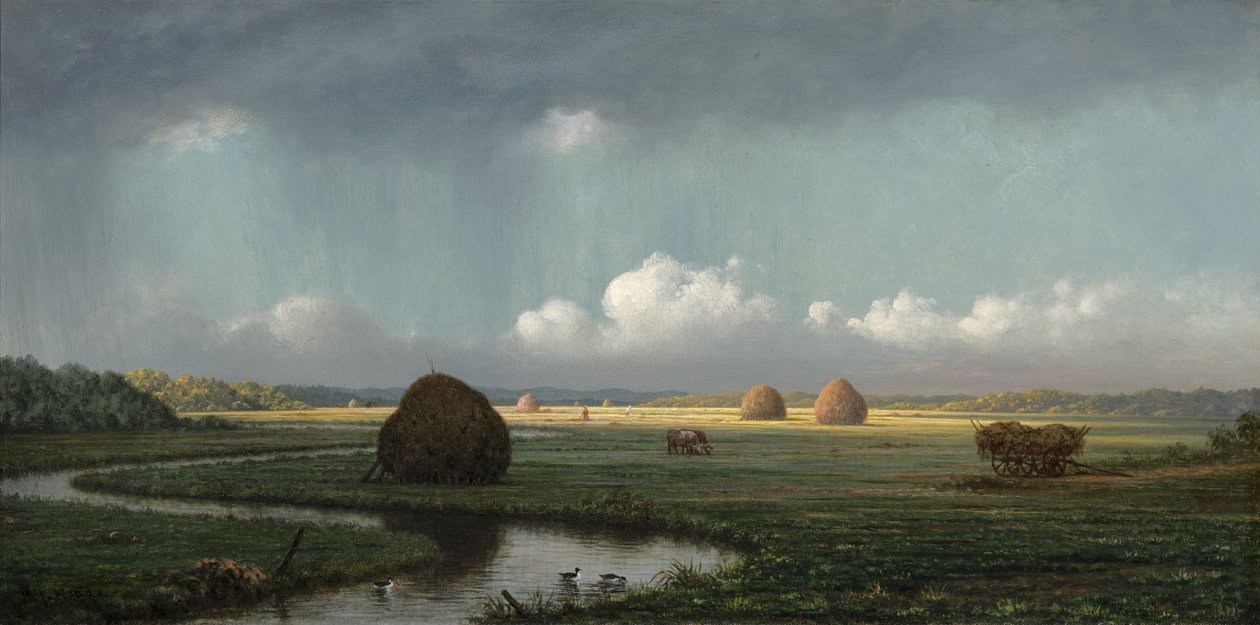Plotselinge Regenbui, Newbury Moerassen door Martin Johnson Heade