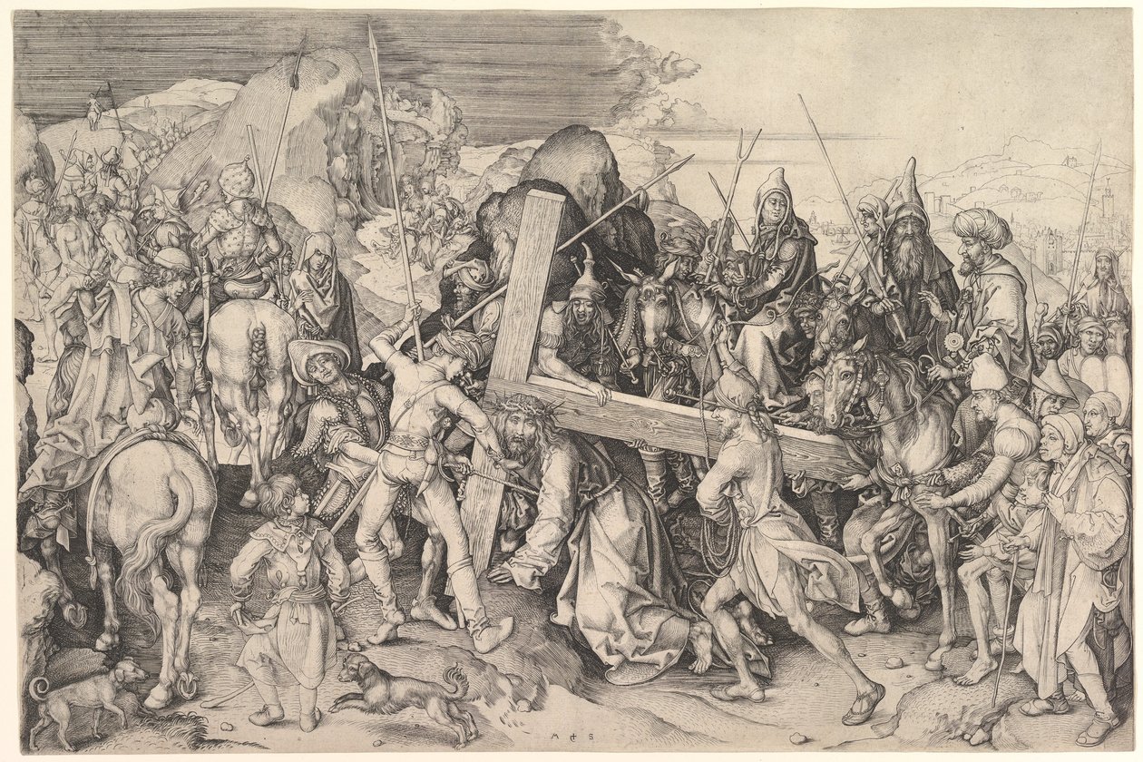 Christus draagt het kruis, ca.1475-80 door Martin Schongauer