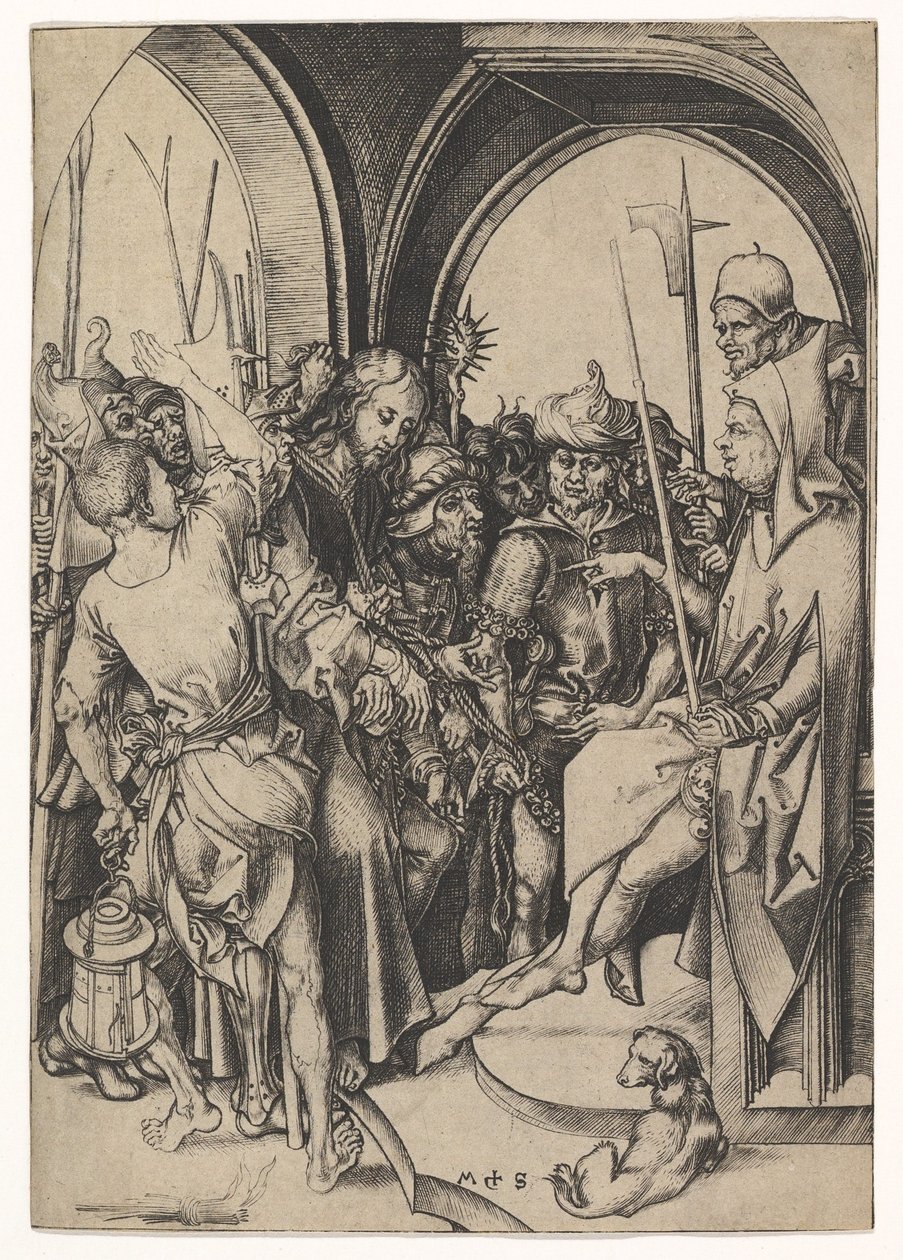 Christus voor Annas, ca. 1435-1491 door Martin Schongauer