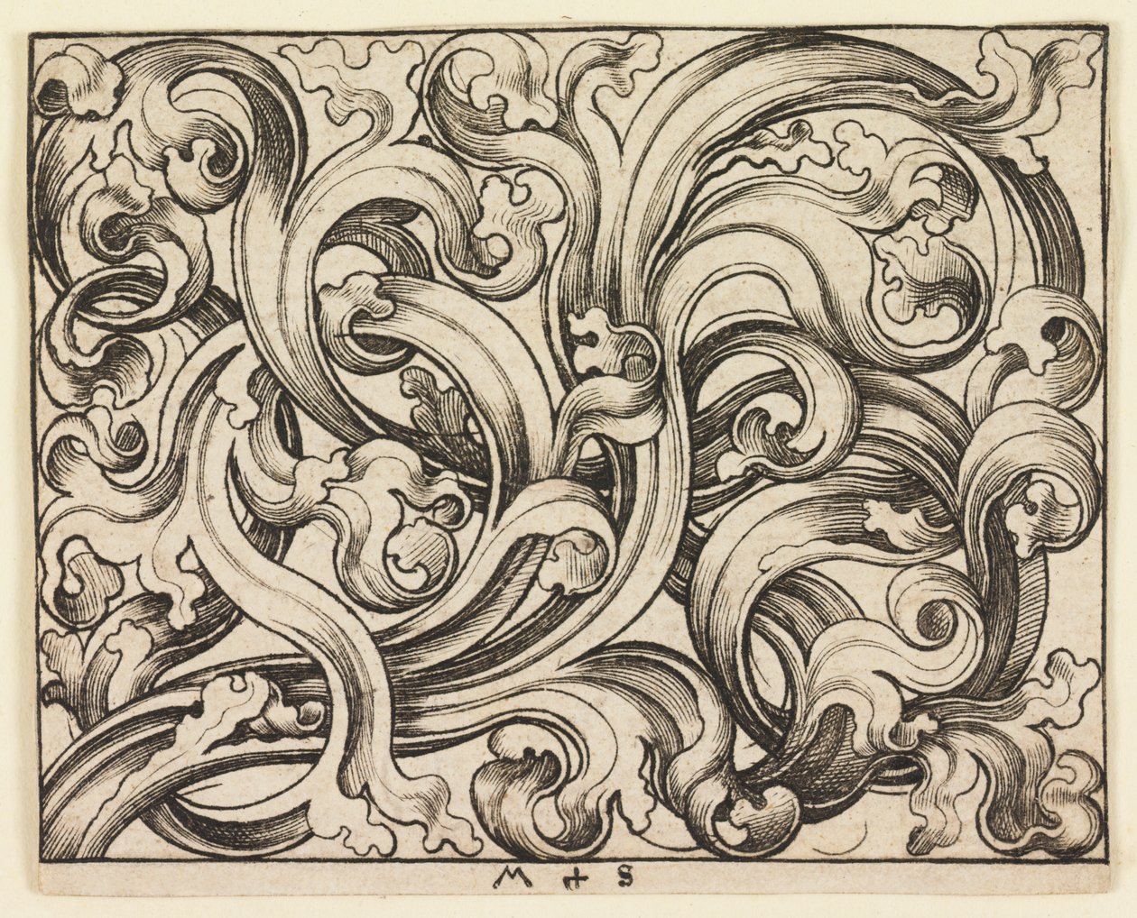 Querfüllung op lichte achtergrond (Horizontaal Ornament) door Martin Schongauer