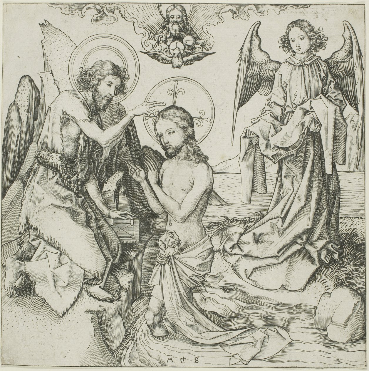 De Doop van Christus door Martin Schongauer
