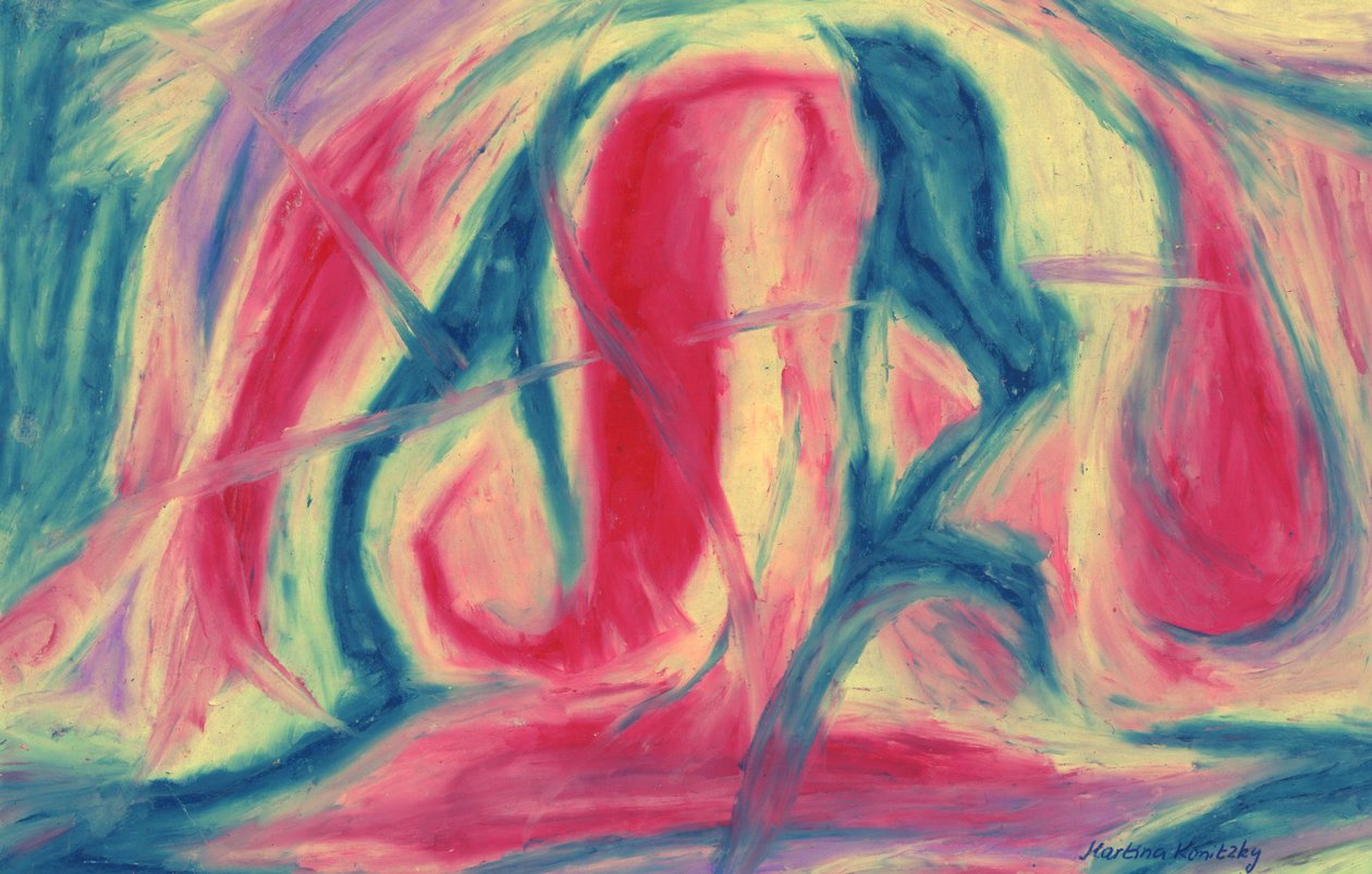 Blauw Rood Compositie Abstract door Martina Konitzky