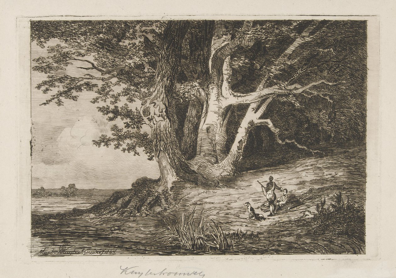 Twee jagers aan de waterkant door Martinus Antonius Kuytenbrouwer jr.