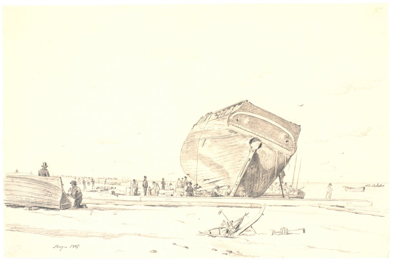 Een schip in reparatie door Martinus Rørbye