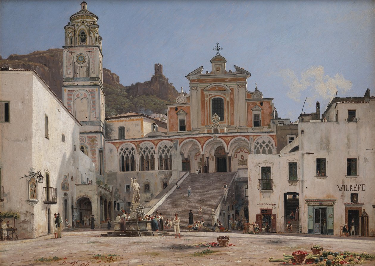 Uitzicht op het plein in Amalfi door Martinus Rørbye